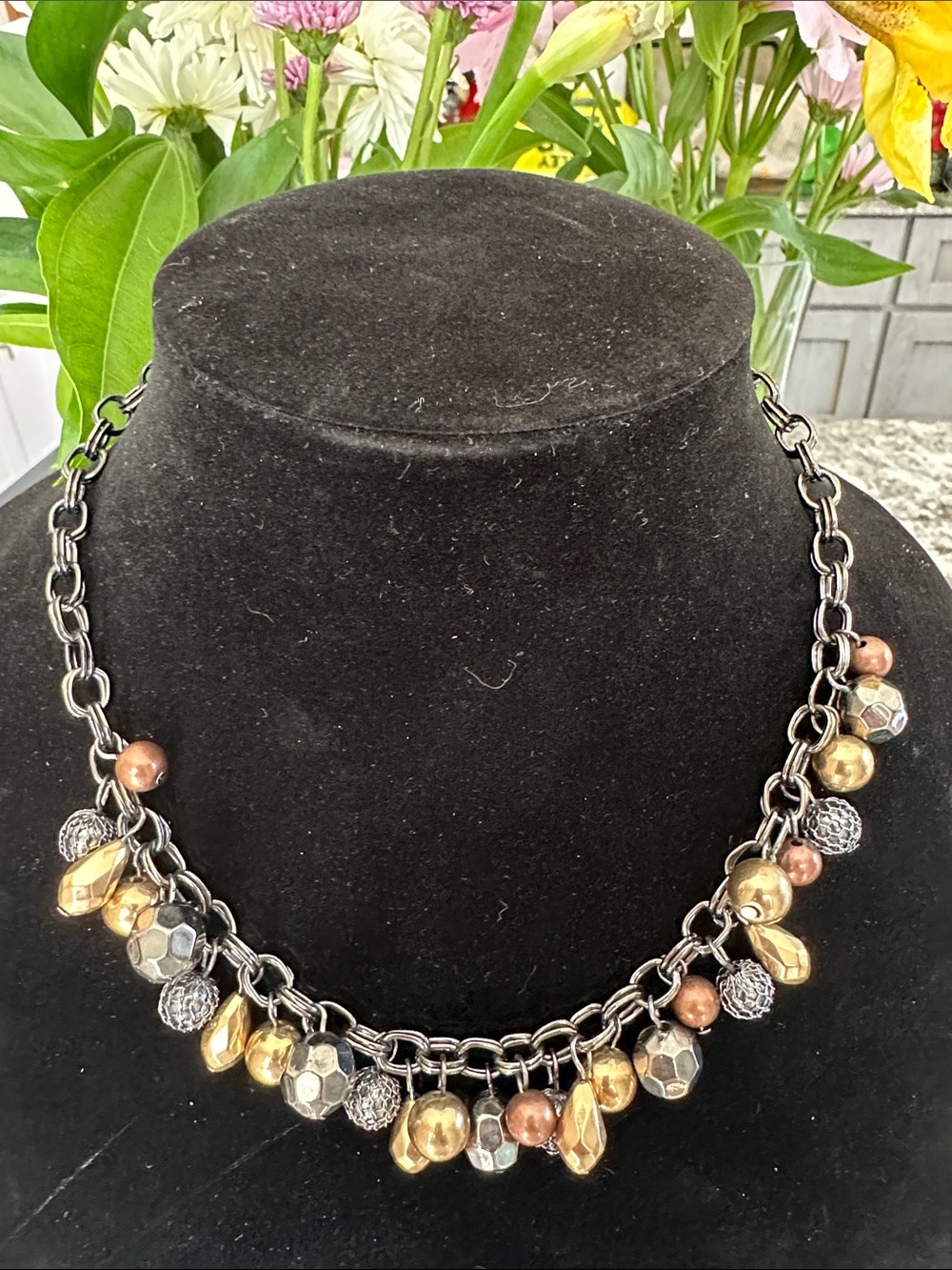 Mixed Metal Bead Chain Necklace